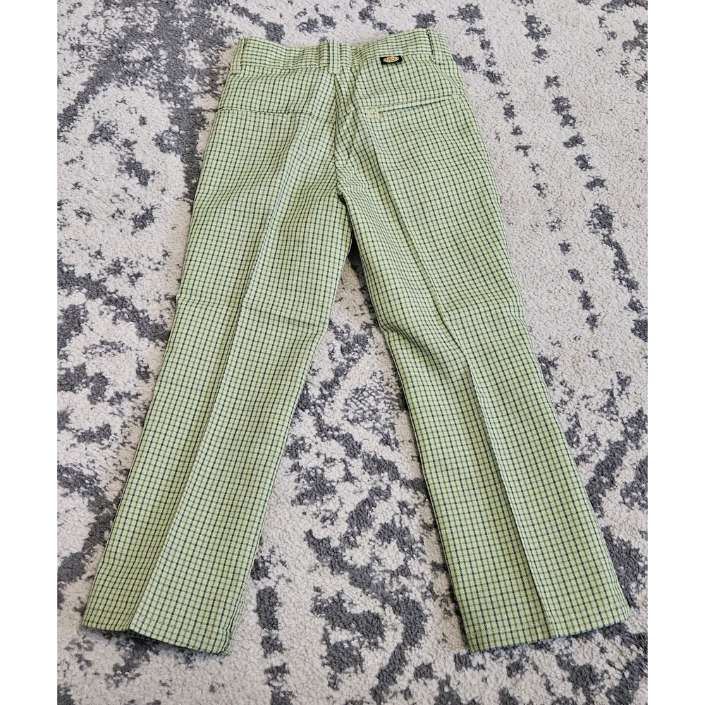 Vintage 1970s MANN Boys Green Plaid Pants Size 7 - Picture 3 of 4
